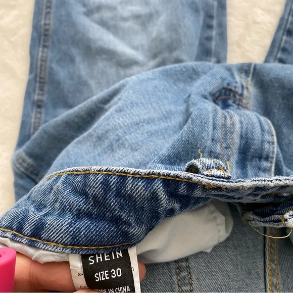 SHEIN | Blue high waisted straight leg jeans - Picture 6 of 7